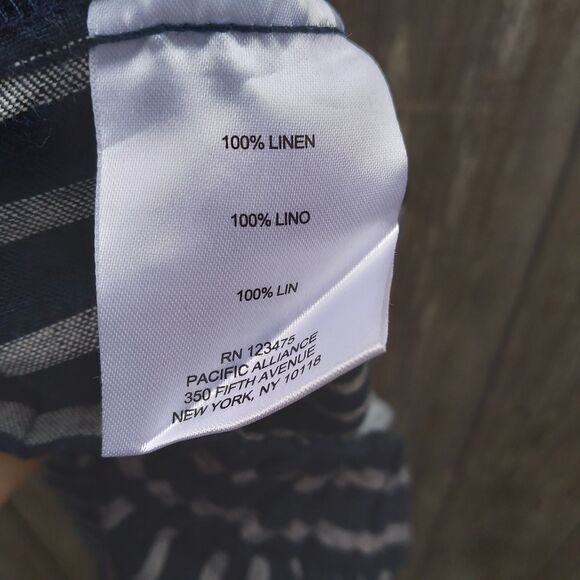 Ellen Tracy size L pull on pants 100% linen stripe dark navy gray - Picture 6 of 8